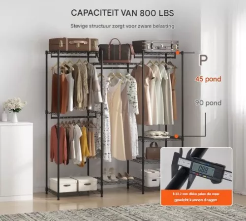 unbranded Freestanding Clothes Rack - 362kg Load Capacity - 3 Bars - 8 Tiers (8721085168981)