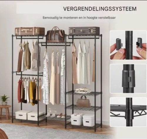 unbranded Freestanding Clothes Rack - 362kg Load Capacity - 3 Bars - 8 Tiers (8721085168981)