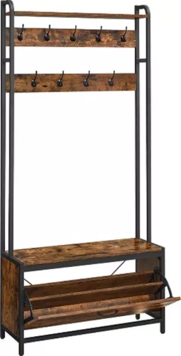 merkloos Industrial Coat Rack - Including Shoe Cabinet - Vintage Brown - Practical and Elegant (8721085208755)