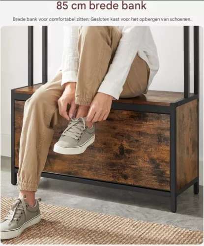 merkloos Industrial Coat Rack - Including Shoe Cabinet - Vintage Brown - Practical and Elegant (8721085208755)