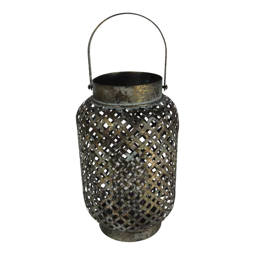 Lantern - Ø21.5x30.5cm - Green - Gold - Metal