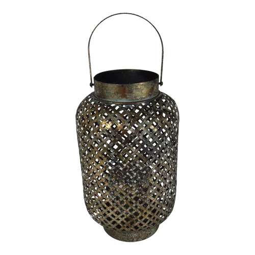 Lantern - Ø25x38cm - Green - Gold - Metal