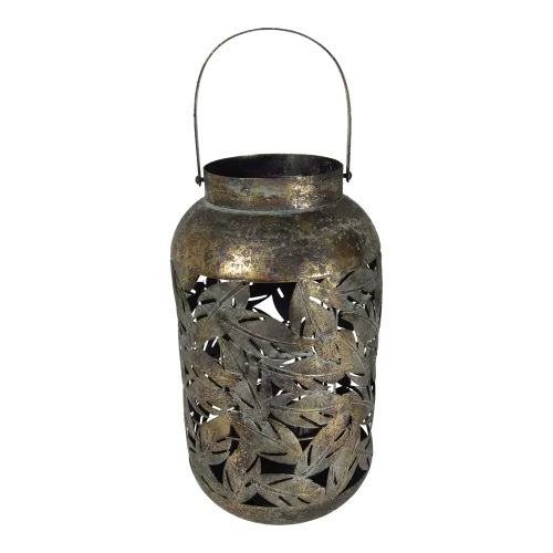 Lantern - Ø22.5x40cm - Green - Gold - Metal