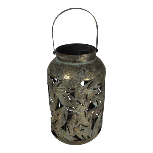 Lantern - Ø18.5x31.5cm - Green - Gold - Metal