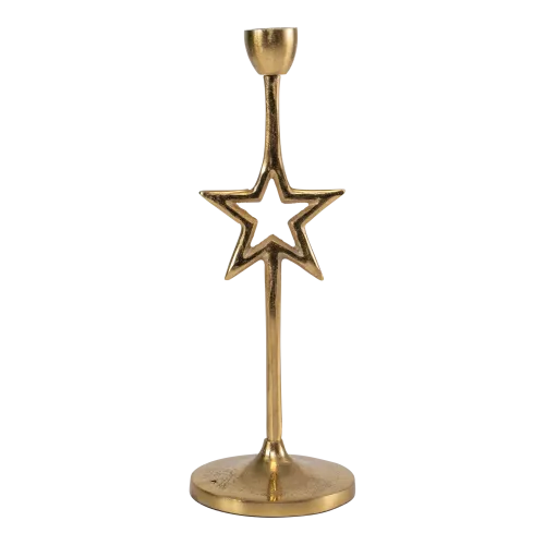 Candlestick Star - Aluminum - Gold Finish - 28cm High