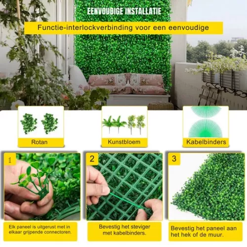 merkloos Artificial hedge - Weatherproof - Maintenance-free - Garden decoration - 51x51cm - 12 pieces (8721085151174)