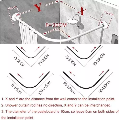 Sans marque Adjustable Extendable Stainless Steel Curtain Rod Rail, L Shaped Bathroom Shower Curtain Rod Curved Rack, Shower Poles Punch-Free Telescopic Stainless Steel for Room Mounting70 to 95cm x 70 to 95cm (9502856311367)