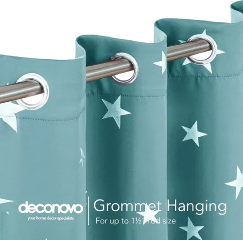 Set of 2 thermal blackout curtains with eyelets for children's room, insulating, with star motif, silver-colored, sky blue, 140 x 245 cm