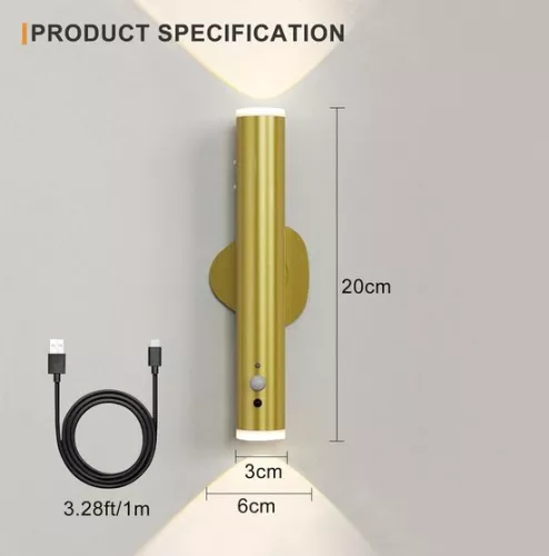 merkloos Golden wall lamp with motion sensor - rechargeable - dimmable - set of 2 wall lamp rechargeable (9504962857739)