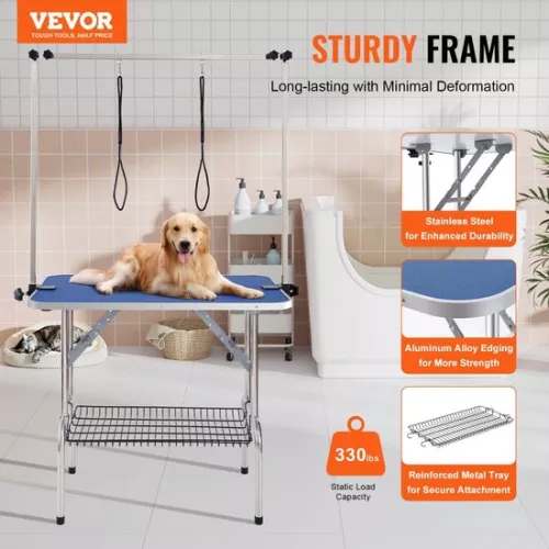 merkloos Grooming Table 1060x616x1701mm Shaving Table Stainless Steel Dog Grooming Table 150kg Load Capacity Dressing Table Dog Foldable Pet Grooming Table 914.4x609.6mm Desktop Ideal for Bathing Trimming Drying Brushing (6097711125157)