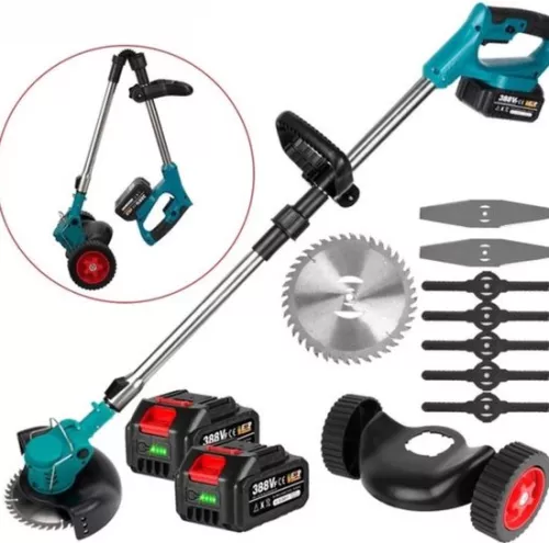 Electric lawn mower - Battery lawn mower - Grass trimmer - Foldable - Cordless - 2x 18V battery - light blue