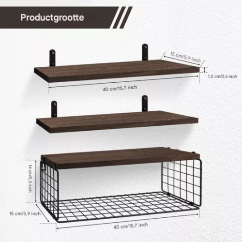 merkloos Wooden Wall Shelf - For Toilet & Kitchen - Floating - Vintage Decoration (8721085171073)