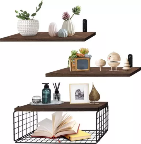 merkloos Wooden Wall Shelf - For Toilet & Kitchen - Floating - Vintage Decoration (8721085171073)
