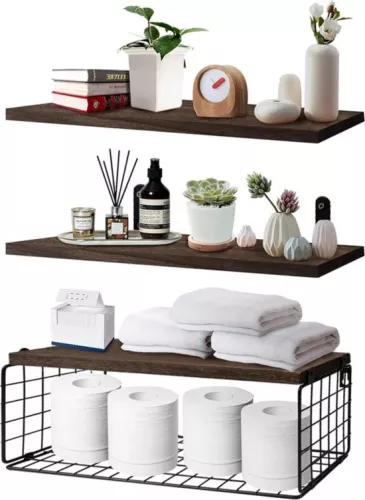 Wooden Wall Shelf - For Toilet & Kitchen - Floating - Vintage Decoration