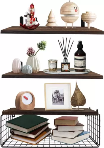 merkloos Wooden Wall Shelf - For Toilet & Kitchen - Floating - Vintage Decoration (8721085171073)