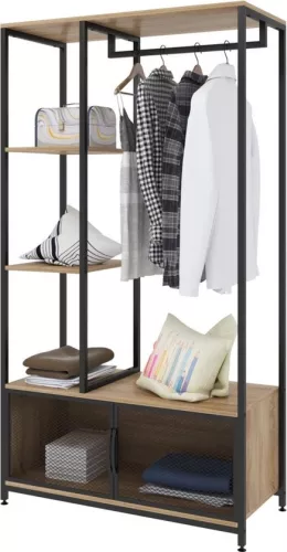 Dripio Wooden open wardrobe - coat rack & compartment cabinet - ample storage space - light wood - 90x40x167 cm (8721041507717)