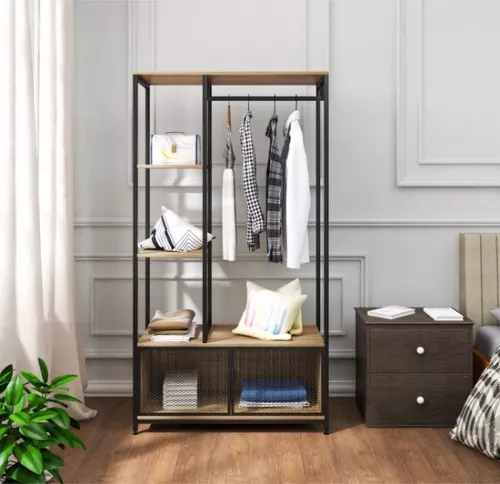 Dripio Wooden open wardrobe - coat rack & compartment cabinet - ample storage space - light wood - 90x40x167 cm (8721041507717)
