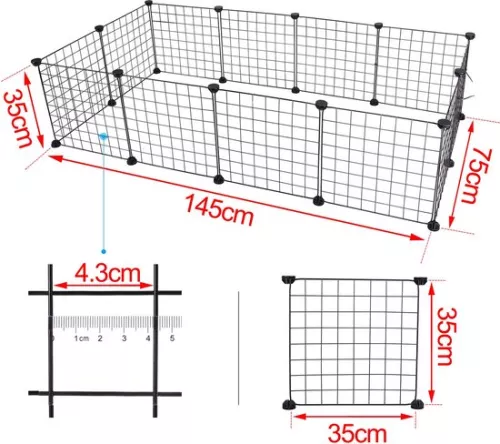KAMYRA Indoor Puppy Run / Rabbit Run - Run for Dogs, Cats & Rabbits - Cat Run - Plastic & Metal - 145x75x35 cm - Black (6095512556521)