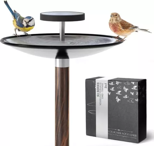 merkloos Birdhouse and birdbath 2-in-1 with stand, weatherproof, made of stainless steel, designer bird feeding station, standing, frost-proof, winter-proof, luxury bird feeder, balcony (9508354414715)