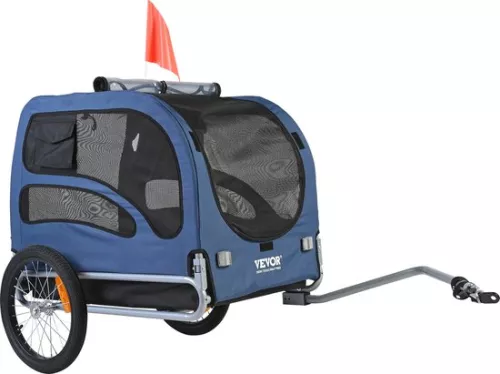 VEVOR Dog Trailer Bicycle Trailer, Carbon Steel + 600D Oxford Fabric + PP Foldable 1.44 x 0.73 x 0.85 m Folded Size, Blue, Maximum Load Capacity 45 kg