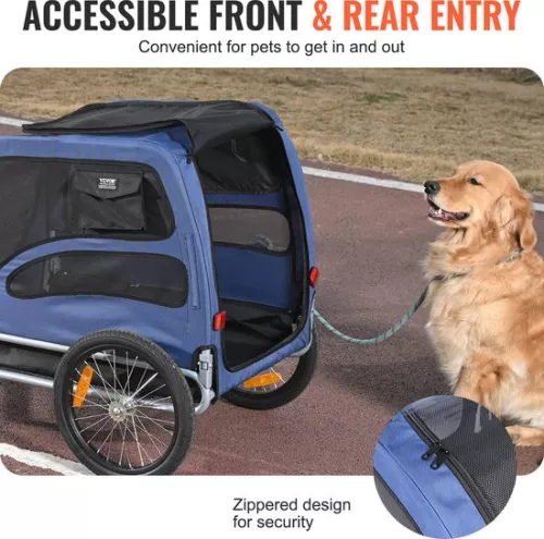 Vevor VEVOR Dog Trailer Bicycle Trailer, Carbon Steel + 600D Oxford Fabric + PP Foldable 1.44 x 0.73 x 0.85 m Folded Size, Blue, Maximum Load Capacity 45 kg (0197988456612)