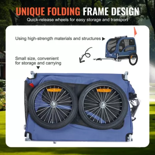 Vevor VEVOR Dog Trailer Bicycle Trailer, Carbon Steel + 600D Oxford Fabric + PP Foldable 1.44 x 0.73 x 0.85 m Folded Size, Blue, Maximum Load Capacity 45 kg (0197988456612)