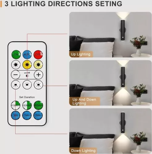 merkloos Rechargeable LED wall lamp with motion sensor and remote control - Dimmable and 3 colors wall lamp for living room bedroom (set of 2) - Black wall lamp rechargeable (9509383329667)