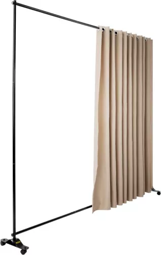 merkloos Curtain Divider Stand, 8 x 10 ft Freestanding Room Divider with 4 Wheels, Aluminum Frame, Blackout Curtain Oxford Bag, Expandable Partition Privacy Screen for Office Conference, Beige (6097718688662)