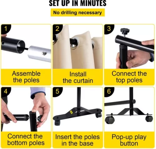 merkloos Curtain Divider Stand, 8 x 10 ft Freestanding Room Divider with 4 Wheels, Aluminum Frame, Blackout Curtain Oxford Bag, Expandable Partition Privacy Screen for Office Conference, Beige (6097718688662)