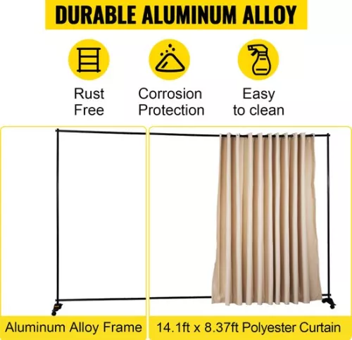 merkloos Curtain Divider Stand, 8 x 10 ft Freestanding Room Divider with 4 Wheels, Aluminum Frame, Blackout Curtain Oxford Bag, Expandable Partition Privacy Screen for Office Conference, Beige (6097718688662)