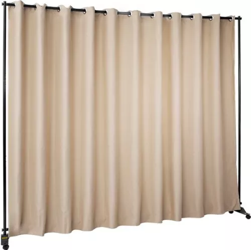 merkloos Curtain Divider Stand, 8 x 10 ft Freestanding Room Divider with 4 Wheels, Aluminum Frame, Blackout Curtain Oxford Bag, Expandable Partition Privacy Screen for Office Conference, Beige (6097718688662)