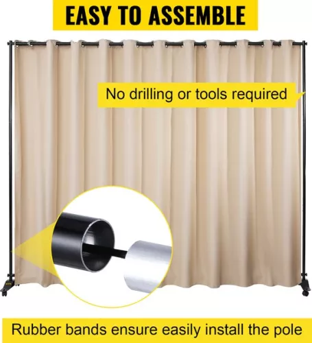 merkloos Curtain Divider Stand, 8 x 10 ft Freestanding Room Divider with 4 Wheels, Aluminum Frame, Blackout Curtain Oxford Bag, Expandable Partition Privacy Screen for Office Conference, Beige (6097718688662)