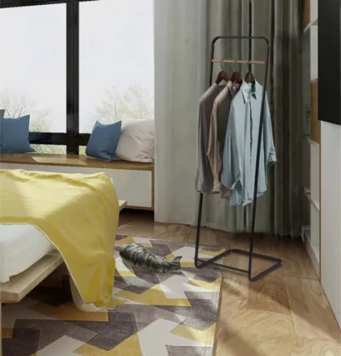 Dripio Clothes rack with coat rack - sturdy metal frame - with wooden details - industrial and stylish - black - 40x40x140 cm (8721041506659)