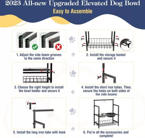 merkloos Raised Dog Bowl, Slow Feeding, Dog Bowl, Adjustable Height, with Stainless Steel Bowls and Storage Rack, Raised Dog Feeding Bowl for Medium and Large Dogs (8998339838284)