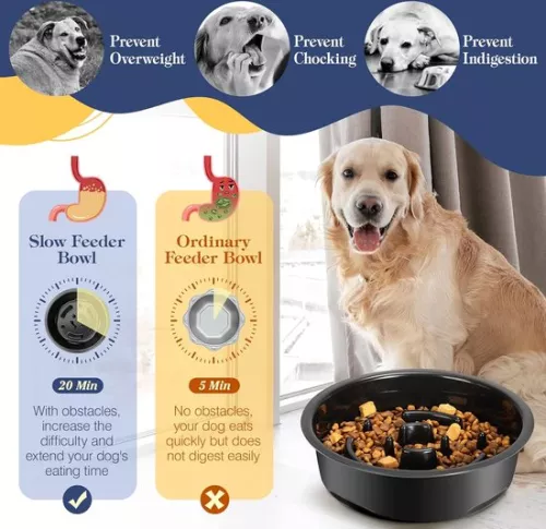 merkloos Raised Dog Bowl, Slow Feeding, Dog Bowl, Adjustable Height, with Stainless Steel Bowls and Storage Rack, Raised Dog Feeding Bowl for Medium and Large Dogs (8998339838284)