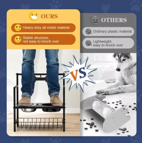 merkloos Raised Dog Bowl, Slow Feeding, Dog Bowl, Adjustable Height, with Stainless Steel Bowls and Storage Rack, Raised Dog Feeding Bowl for Medium and Large Dogs (8998339838284)