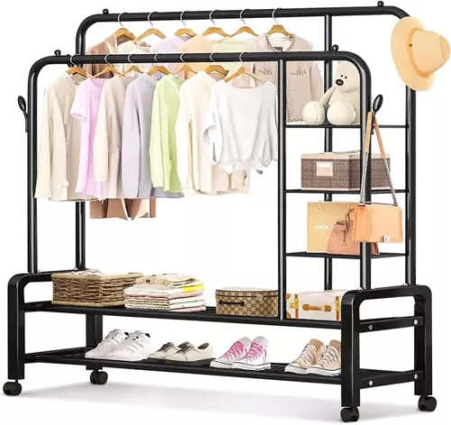 Clothes rack with wheels - sturdy clothes rail - black
