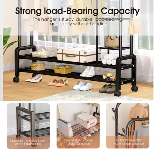 merkloos Clothes rack with wheels - sturdy clothes rail - black (9502953314766)