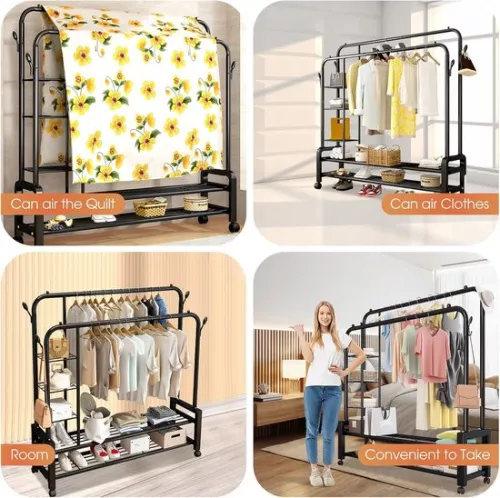 merkloos Clothes rack with wheels - sturdy clothes rail - black (9502953314766)