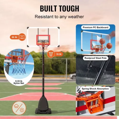 merkloos Adjustable Basketball Pole - Sturdy Outdoor Basketball Hoop - 2.3 to 3 Meters High - Perfect for Training and Competitions (8721085153857)