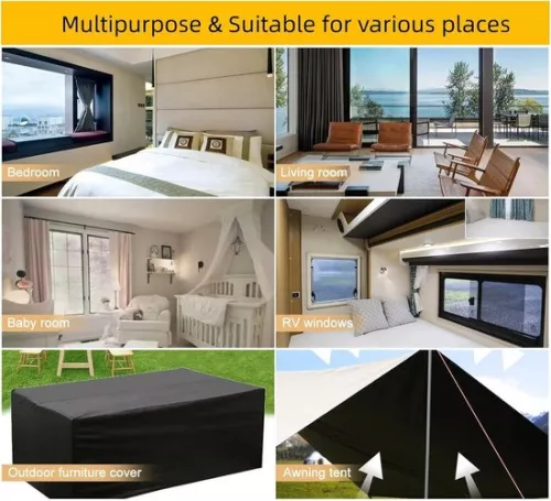 merkloos Blackout Fabric 300x145cm - Portable Blackout Roller Blind - Temporary Blackout Curtains with Velcro - Soft Ruler - Self-adhesive Tapes blackout curtains (8785297279224)