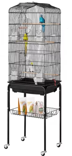 Large Bird Cage, 62 Inch, Open Top with Rolling Stand, Spacious for Parrots and Parakeets