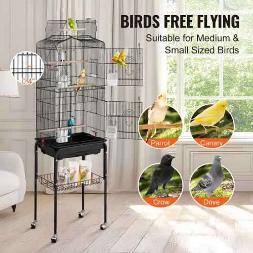 merkloos Large Bird Cage, 62 Inch, Open Top with Rolling Stand, Spacious for Parrots and Parakeets (8721334182096)