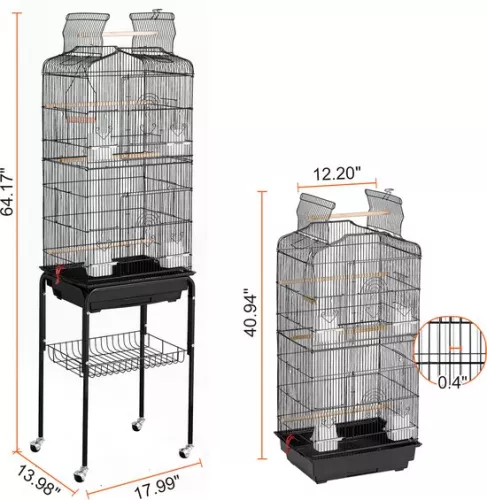 merkloos Large Bird Cage, 62 Inch, Open Top with Rolling Stand, Spacious for Parrots and Parakeets (8721334182096)