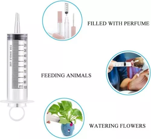 merkloos Large plastic syringe with 1 hose - motor oil liquid animal feed experiments industrial use - 100 ml . (8785309360438)