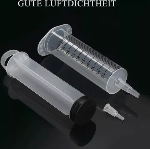 merkloos Large plastic syringe with 1 hose - motor oil liquid animal feed experiments industrial use - 100 ml . (8785309360438)