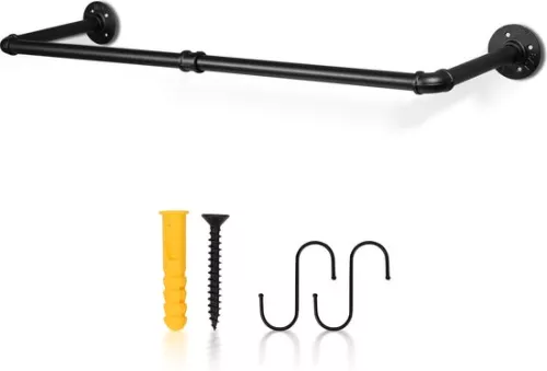 Clothes Rail - Wall-Mounted Clothes Rail - Clothes Rack - Clothes Rod - 1 Piece - Premium Metal - 92 cm - Black - Hanging Rack - Wardrobe Rail - Wall Wardrobe - Industrial - Space Saving - Easy Assembly - 65 kg Load Capacity