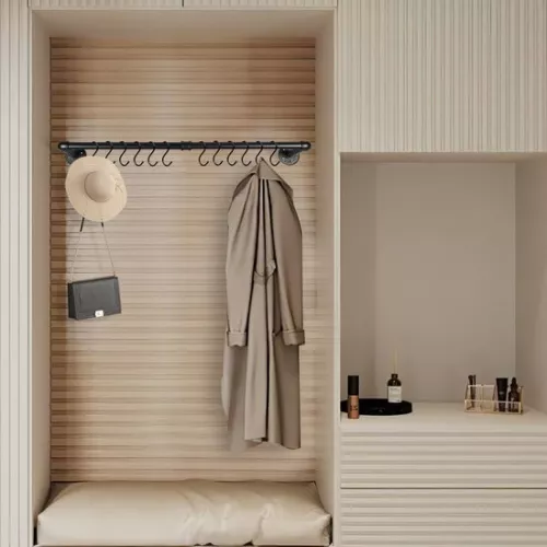 merkloos Clothes Rail - Wall-Mounted Clothes Rail - Clothes Rack - Clothes Rod - 1 Piece - Premium Metal - 92 cm - Black - Hanging Rack - Wardrobe Rail - Wall Wardrobe - Industrial - Space Saving - Easy Assembly - 65 kg Load Capacity (9460564621942)