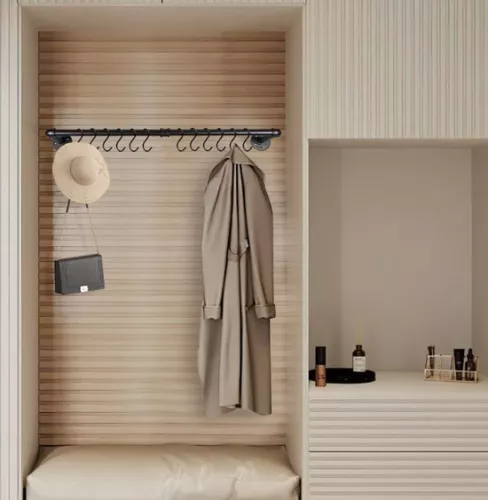 merkloos Clothes Rail - Wall-Mounted Clothes Rail - Clothes Rack - Clothes Rod - 1 Piece - Premium Metal - 92 cm - Black - Hanging Rack - Wardrobe Rail - Wall Wardrobe - Industrial - Space Saving - Easy Assembly - 65 kg Load Capacity (9460564621942)