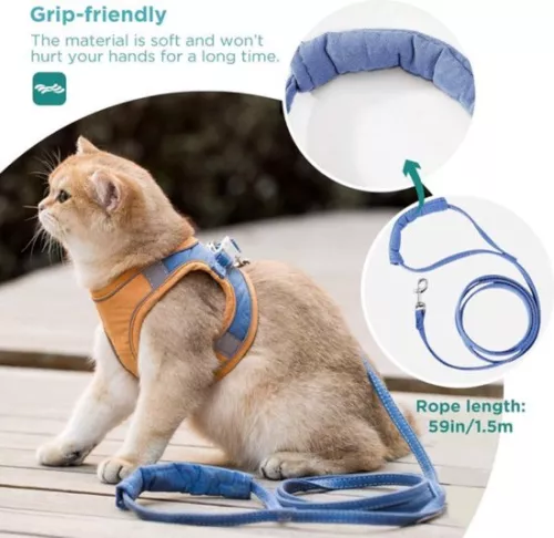merkloos Anti-Escape Cat Vest with Leash Adjustable Harness for Small Cats - Reflective Stripes Cat Harness (6152514763736)